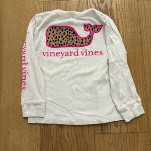 Vineyard Vines Kids White Long Sleeve Tee with Leopard Pink Whale